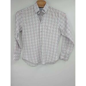 Misura Mens Shirt Designer Button Up Long Sleeve Multi-Color Abstract White Sz M